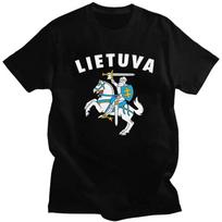 Individualūs vyriški marškinėliai su Lietuvos herbu, trumpomis rankovėmis, medvilniniai marškinėliai, klasikiniai marškinėliai, laisvalaikio marškinėliai, laisvo kirpimo drabužiai S įvairiaspalvis