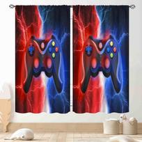 Gamepad Flash Curtains for Boys Room, Red Blue Lightning Gaming Drapes, Kids Teens Bedroom & Playroom Window Panels 60×150cm