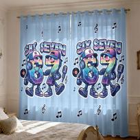 2 Panels 90g Brushed Fabric Curtains Hip Hop 67 SIX SEVEN Headphone Music Print Window Drapes for Bedroom Living Room 60×150cm
