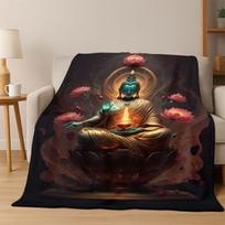 Buddha Shakyamuni Faith Cartoon Flannel Blanket Soft Warm Throw Blanket for Bedroom Living Room Bed Travel Camping Picnic Gift Size: 75*100cm, Weight: 230 GSM