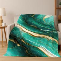 Luxurious Marble Colorful Gold Black Flannel Blanket Soft Warm Blanket Throw Blanket for Bedroom Living Room Bed Travel Picnic Size: 75*100cm, Weight: 230 GSM