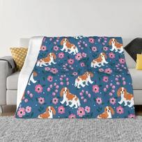 Cavalier King Charles Spaniel Blankets Flannel Winter Floral Bouquet Cute Dog Lover Breed Pet Portrait Throw Blanket For Bedroom Size: 75*100cm, Weight: 230 GSM