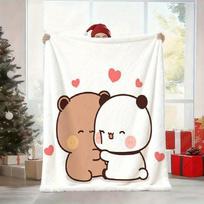 Bubu Dudu Love Print Flannel Blanket, Ultra Soft for Bed Sofa All-Season Travel Camping Napping, Unique Holiday Gift Size: 75*100cm, Weight: 230 GSM