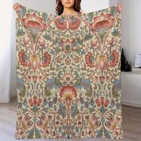 William Morris Floral Botanical Throw Blanket, Vintage Bohemian Farmhouse Bedspread for Bed Sofa Couch, Ultra-Soft All-Season Size: 75*100cm, Weight: 230 GSM