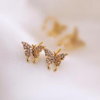 Full Diamond Butterfly Stud & Ear Cuff Fairy Forest Style - No Piercing Women's Accessories