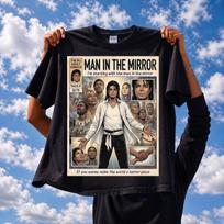 Michael Jackson 'Man In The Mirror' Grafinis Marškinėlis, 'Bad' Eros Komiksų Menas M white