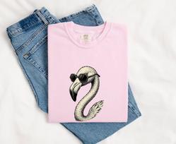 Flamingo Sunnies Shirt Animals Avian Gift Women Old School Tee Sunglasses T-Shirt Wildlife Fan Retro Tshirt Bird Graphic Cartoon Lenses 2XL