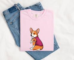 Corgi Puppy Shirt Dog Animals Gift Women Comic Tee Puppy T-Shirt Dog Fan Cartoon Tshirt Creature Graphic Sketch Pink Tee Tshirt 3XL