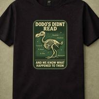 Dodo Skeleton Shirt, Dodos Didnt Read And We Know What Happened, Extinction Humor Tee M black