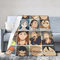 Karasuno Knitted Blankets Japanese Anime Volleyball Flannel Throw Blankets Summer Winter Decoration Ultra-Soft Warm Bedspreads Size: 75*100cm, Weight: 230 GSM