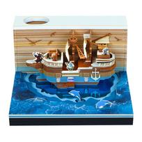 Customizable Pirate Ship 3D Paper Sculpture Memo Pad Tear Off Weekly Calendar Sheet Decorative Nautical Craft (Blue,One Size) mėlyna