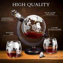 Decanter Sets For Men, Whiskey Decanter Globe Set With 2 Etched Globe Whisky Glasses For Liquor, Bourbon, Cocktails, Vodka, Sco raudonmedis