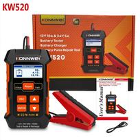 KONNWEI KW520 Pilnai automatinis 12V-24V automobilio akumuliatoriaus testeris, impulsų remontas 10A akumuliatorių įkrovikliai šlapio sauso AGM gelio švino rūgšties automobilių remonto įrankis EU Plug raudona