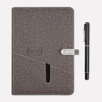 A5 Leather Notebook Wireless Charger 10000mAh Power Bank Business Smart Notebook Agenda (Gray,A5,16G,PB,Wireless,calculator&80 sheets) pilka spalva