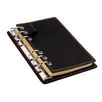Handmade A6 Vintage Cowhide Notebook 6-Hole Metal Binder with Pen Insertion Crazy Horsehide Diary Size A5 Leather Cover (Black,A5) juoda