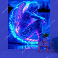 Trippy Girl UV Reactive Poster Tapestry Witchcraft Hippie Wall Hanging Bohemian Mandala Art Aesthetic Kawaii Room Wall Decor 100X70CM