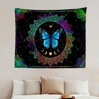 Starry Sky Butterfly Tapestry Vibrant Mandala Wings with Mystical Ganesha Symbols Living Room Feature Wall Room Decor 100X70CM