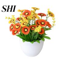 Flower Artificial Pot Chrysanthemum Desktop Decor Plastic Fake Potted Plant Everlasting for Balcony oranžinė