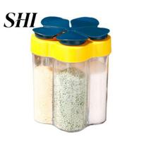Kitchen Seasoning Bottle 5-in-1 Transparent Multi-grid Sealed Space-saving Moisture-proof Flip-top Multi-function Salt Sugar Spice Jar Tool mėlyna