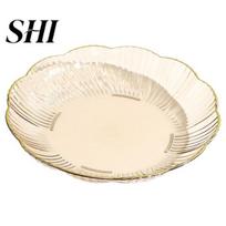 Durable Fruit Plate Transparent Golden Edge Stackable Snacks Serving Platter Pear Holder Unbreakable Round Salad Dessert Dinner Dining Room šviesiai ruda spalva