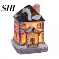 Resin Christmas House Decoration Glowing Ornament Romantic Warm Lighting Craft Small Desktop Bookshelf LED Snow Covered Figurine Statue Party Festival A