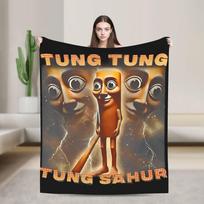 Tung Tung Tung Sahur Antklodės Juokingas Italijos Smegenų Puvimo Memas Flanelinis Naujoviškas Kvėpuojantis Mėtomasis Antklodė Namams Restoranui 75X95CM