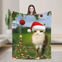 Miau Kalėdinė Antklodė Flanelinė Juokinga Šilta Mesti Antklodė Patalynės Užtiesalui Visais Sezonais, 75X95CM