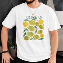 It’s Okay To Make Mistakes Lemon Leaf Graphic Tee, Yellow Citrus Fruit Floral White Cotton Top, Mental Health Positive Mind Casual Shirt L