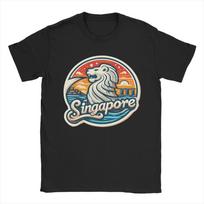 Singapore Merlion Vintage Sunset Artistic Retro  Cotton T Shirt For Couple Summer  Awesome TShirts Crewneck Trendy Cool Tees S įvairiaspalvis