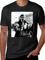 Men's Jean-Paul Belmondo Tribute T-Shirt- Iconic Action Star Signature Pose& Autograph-Style Print S įvairiaspalvis