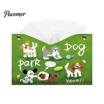 Multipurpose Tissue Bag Leather Box Cover with Cartoon Puppies Pattern, Foldable Desktop Organizer, Napkin Holder Kitchen Paper Storage Case, 1