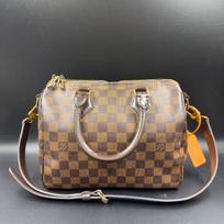 [Pre-Owned] Speedy 25 Checkered Strap Pillow Bag Coated Canvas Shoulder Tote - Good #USLA1J ONE SIZE