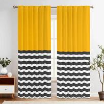 Vintage herringbone grey and pure yellow Print Drapes Room Darkening Window Curtains for Home Decor,Rod Pocket Blackout Curtains 60×150cm