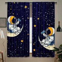 Cartoon Space Astronaut Theme Print Drapes Room Darkening Window Curtains for Home Decor,Rod Pocket Blackout Curtains Bedroom 60×150cm