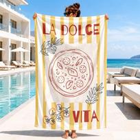 Mint White Vertical Stripe La Dolce Vita Lemon Script Print Microfiber Quick Dry Beach Towel Italian Coastal Holiday Bath Towel 50x100cm