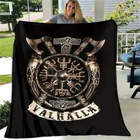 Viking Vegvisir Valhalla Blanket - Norse Compass & Axe Design for Warriors, History Buffs & Cozy Nordic-Themed Nights Size: 75*100cm, Weight: 230 GSM
