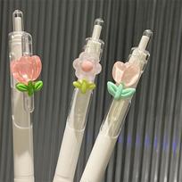Cute Tulip Pens Kawaii Flower Gel Pen Quick-Drying Black Ink ST Nib Aesthetic Stationery Supplies Kawaii Pens Office writing pen 3 pens
