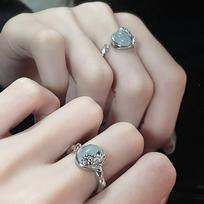 Jade Light Luxury High-End Open Ring Niche Design Personalized Gemstone Index Finger Ring Female Adjustable opening gray