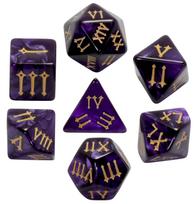 DND Dice Set 7pcs Marble Effect Polyhedral Dice with Roman Digital D4-D20 for Tabletop Game DND TRPG violetinė