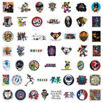 50 vnt. Grateful Dead grupės vandeniui atsparūs lipdukai vandens buteliams, kompiuteriams ir raštinės reikmenims black