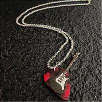 Rock Style Guitar Pick Pendant Necklace with Electric Guitar Charm for Couples Adjustable Chain Length Suitable for Everyday Wear One Size raudona