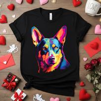 Colorful Australian Kelpie T-Shirt, Watercolor Kelpie Dog Art Tee, Vibrant Pet Lover Gift, Pop Art Kelpie Shirt, Abstract Dog Portrait Gear 4XL