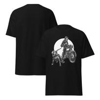 Grim Biker Skeleton with Fierce Dog Graphic Tee – Skull Rider Pitbull T-Shirt M