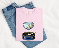 Caviar Champagne Shirt Gourmet Food Gift Women Pop Art Tee Luxury T-Shirt Gourmet Fan Pop Culture Tshirt Cuisine Graphic Retro Lemon Twist XL