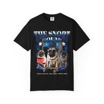 Three Pugs on Skateboard T-Shirt | Retro Blue Graphic 3XL
