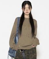 Gluck Gnt070 Vhs Line Embroidery Crew Neck Knit (Olive) Olive/L