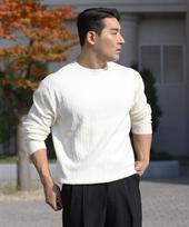 Bostfit Semi-Muscle Fit Cable Round Neck Long Sleeve Knit Ivory/1 Size (95-100 Muscle Fit)