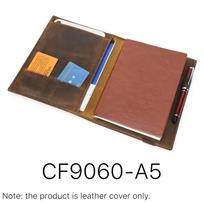 Custom RFID A4 Crazy Horse Leather Notebook Cover 13in iPad Pocket Card Slot Elastic Band 70-120 Sheets Folded Leaflet Binding