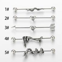 YW New 14g Industrial Barbell Stainless Steel Scaffold Industrial Bar Piercing With Women Snake Industrial Piercing Jewelry 14g&1