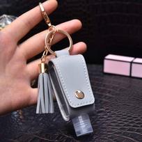 Bottle Travel Keyring Plastic Hand Sanitizer Holder Empty Bottle Keychain Holder PU leather Cover pilka
